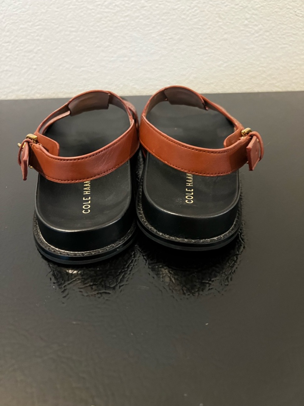 Cole Haan Women’s Chestnut Brown Leather Woven Strap Sandals - Picture 7 of 9